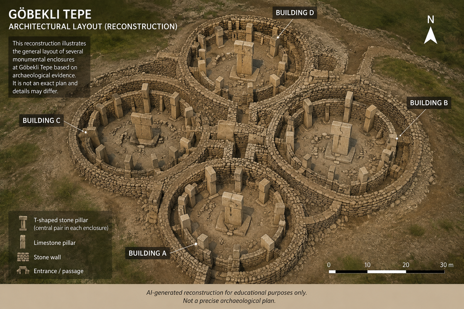 AI reconstruction of the architectural layout and T-shaped pillars at Göbekli Tepe